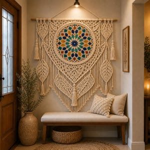 Crochet Mandala Wall Hanging Pattern, Boho Moroccan Wall Decor, Geometric Mandala, Tassel Fringe, PDF Crochet Pattern + Video