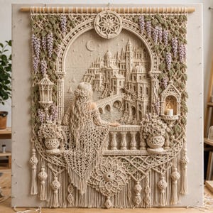 Boho Moon Goddess Crochet Wall Hanging Pattern, Wisteria Tapestry Tutorial (PDF Download)
