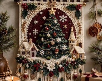 Schema PDF per arazzo da parete all'uncinetto a forma di albero di Natale, arazzo natalizio 3D, decorazione festiva per la casa a tema natalizio, schema invernale all'uncinetto