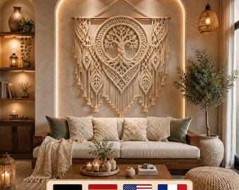 Patrón PDF para tapiz de pared de macramé Árbol de la Vida, tutorial de tapiz bohemio, decoración de arte textil bohemio DIY