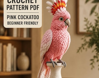 Patrón de ganchillo realista para loro en PDF, amigurumi de cacatúa del mayor Mitchell, tutorial de pájaro rosa