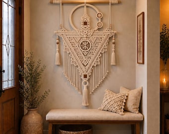 Patrón PDF para tapiz de pared de ganchillo marroquí, tapiz geométrico bohemio, decoración bereber de inspiración amazigh.