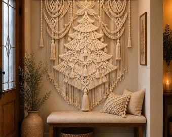 Patrón para colgar en la pared un gran árbol de Navidad estilo bohemio en macramé (PDF)