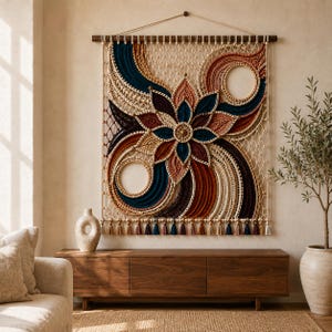 Colorful Flower Macrame Wall Hanging Pattern PDF, Large Two-Dowel Fiber Art Tutorial