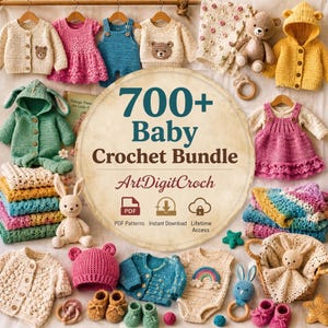 Pacchetto di oltre 700 modelli all'uncinetto per neonati in formato PDF / Vestiti, coperte, cappellini, scarpine, giocattoli amigurumi per neonati / Download immediato / Raccolta di modelli all'uncinetto