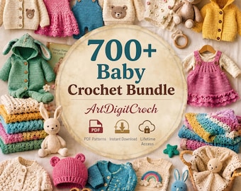 Pacchetto di oltre 700 modelli all'uncinetto per neonati in formato PDF / Vestiti, coperte, cappellini, scarpine, giocattoli amigurumi per neonati / Download immediato / Raccolta di modelli all'uncinetto