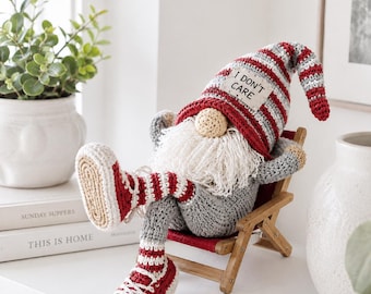 Patrón de ganchillo de gnomo navideño en PDF, patrón de amigurumi de gnomo sentado, gnomo navideño escandinavo, decoración navideña de gnomo, patrón de muñeca de ganchillo