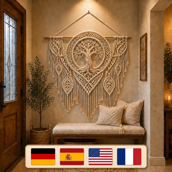 Tree of Life Macrame Wall Hanging Pattern, Boho Fiber Art Tapestry (PDF Download)