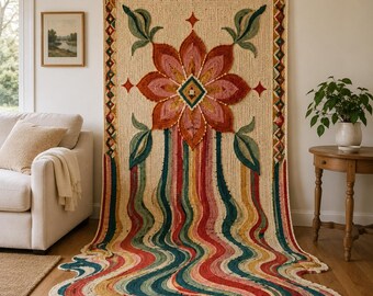 Patrón de tapiz de pared de ganchillo grande: Tutorial en PDF para tapiz bohemio con flores en 3D