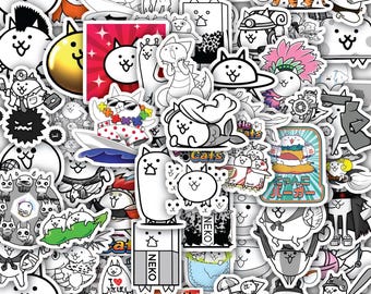 Hoja de pegatinas de Battle Cats: pegatinas de vinilo impermeables para portátiles, 40 diseños (4 hojas).
