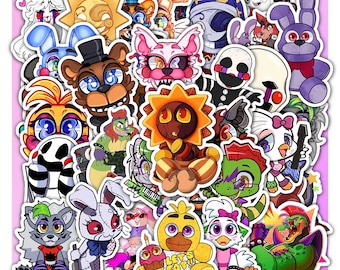Hoja de calcomanías de Five Nights at Freddy's – Calcomanías de vinilo de FNAF, 40 diseños (4 hojas completas)