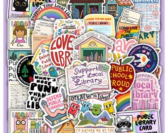 Hoja de pegatinas para parques públicos y bibliotecas – Calcomanías de vinilo impermeables, 40 diseños (4 hojas)