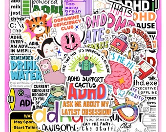 ADHD Humor Sticker Sheet – Funny Mental Health Vinyl Decals 40 designs (4 Full Sheets)