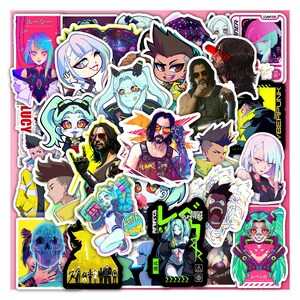 May include: A collection of assorted vinyl stickers featuring various anime-style characters and figures from Cyberpunk Edgerunners. The stickers display vibrant colors, including neon pink, green, and blue, with character portraits, action poses, and text elements like Lucy and Cyberpunk.