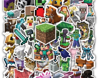 Hoja de pegatinas Mine Gamers and Craft Builders - Calcomanías de vinilo impermeables para portátiles, 40 diseños (4 hojas).