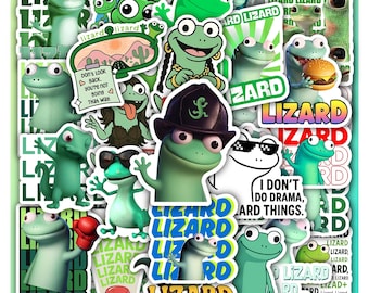 Hoja de pegatinas con memes de lagartos divertidos: pegatinas de vinilo con memes de animales divertidos para portátil, 40 diseños (4 hojas).
