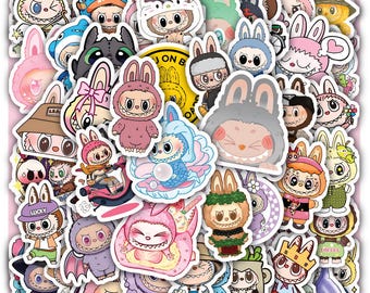 Hoja de pegatinas Bubu – Calcomanías de conejitos monstruosos para laptop, regalos, 40 diseños (4 hojas completas)