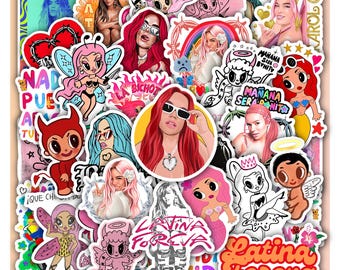 Hoja de pegatinas de Karol G – Vinilos decorativos de la cantante de pop latino para portátiles, regalos para amantes de la música.