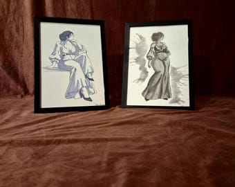 El arte de ser ella: conjunto de dos láminas de arte femenino en blanco y negro.