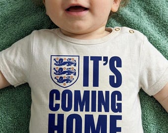 England Baby Football T-Shirt It's Coming Home 2026 | Three Lions World Cup Organic Cotton Tee