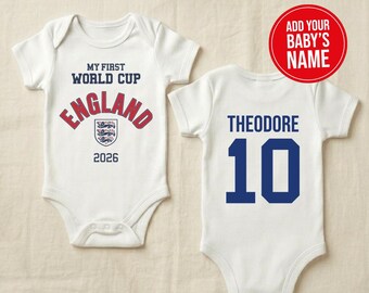 Personalised England Baby Bodysuit | My First World Cup |  Custom Name & Number 2026 Onesie