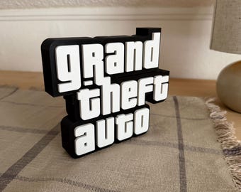 Letrero con el logo de Grand Theft Auto – Soporte decorativo de GTA, impreso en 3D, decoración para sala de juegos, arte de fans de Rockstar Games, regalo para gamers, configuración de PC