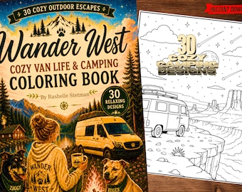 Cozy Camping & Van Life Coloring Book for All Ages | 30 Relaxing Nature Coloring Pages | Digital Download PDF