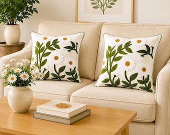 1 st lente geborduurde bloemen kussenhoes, zachte stoffen decoratieve kussensloop voor woonkamer, slaapkamer, bank, kinderkamer en terrasdecor.