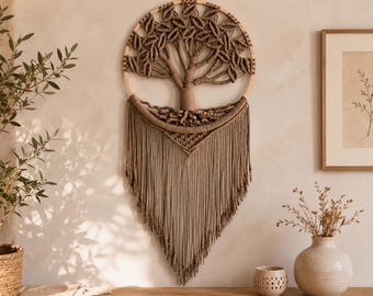 Levensboom macramé muur hangend, handgemaakte geweven boho muurdecoratie, macramé wandtapijt voor slaapkamer, kinderkamer, appartement, slaapzaal decor, cadeau.