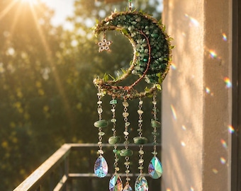 Moon Dream Catcher Crystal Suncatcher, hangend kristal windgong, boho Home Decor, kinderkamer slaapkamer muur hangen, verjaardagscadeau