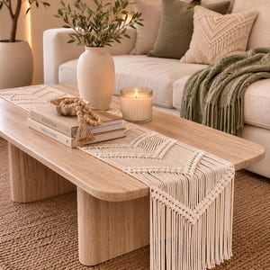 Boho makramébordslöpare | Bordsdekoration i bomull | Matbordsdekor i lantlig stil | Soffbordslöpare | Bordsdekoration i bröllop