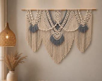 Kleur Touw Macramé Tapijt Boho-stijl Muur Opknoping Wandtapijten Handgemaakt Artistiek Macramé Wandtapijten met 3 stuks Stok