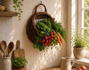 Muurhanger bloembak rieten rotan mand tuin wijnstok pot kamerplanten houder voor huis tuin bruiloft woonkamer.