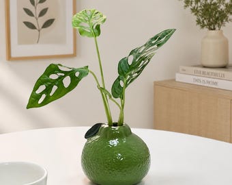 Keramische vaas met limoen en sinaasappel – Decoratieve vaas op tafel voor woondecoratie, keukendecor, bloemenvaas, tafelstuk