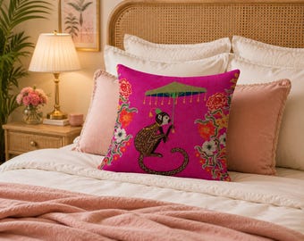 Sierkussenhoes aap bloemen: decoratief boho-bankkussen (45 x 45 cm)