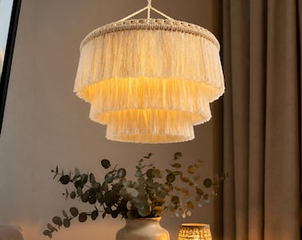 Boho lampenkap macramé kwast, noords geweven kap hanglamp, katoenen franje plafondlamp