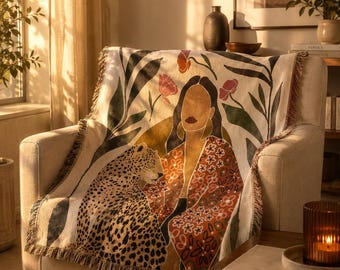 Boho luipaard geweven deken met kwastjes, katoenen bankkleed, beddeken, strandpicknickdeken, decoratieve bankhoes, cadeau voor haar