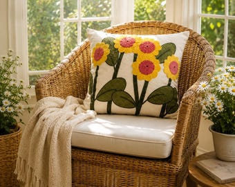 Geborduurde decoratieve sierkussenhoes – vierkante kussensloop met bloemen voor woondecoratie voor bank, slaapkamer en boerderij.
