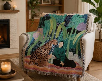 Geweven deken dames en luipaard - Boho deken met kwastje, multifunctionele bankhoes, beddeken, stranddeken, decoratief tapijt, gezellig huis
