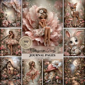 Strony dziennika Cottagecore Fairy Junk, papiery do scrapbookingu Enchanted Fairy Garden, pamiątki związane z wróżkami, papier cyfrowy do druku, pliki JPG do użytku komercyjnego