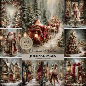 Julminnen skräpjournalsidor, vintage julklippbokspapper, jultomten-ephemera, utskrivbart papperspaket, kommersiellt bruk JPG