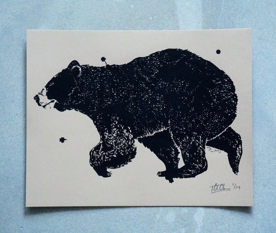 Ink Bear Silkscreen Print - 11x14 - Limited Edition on Kraft Brown Cardstock