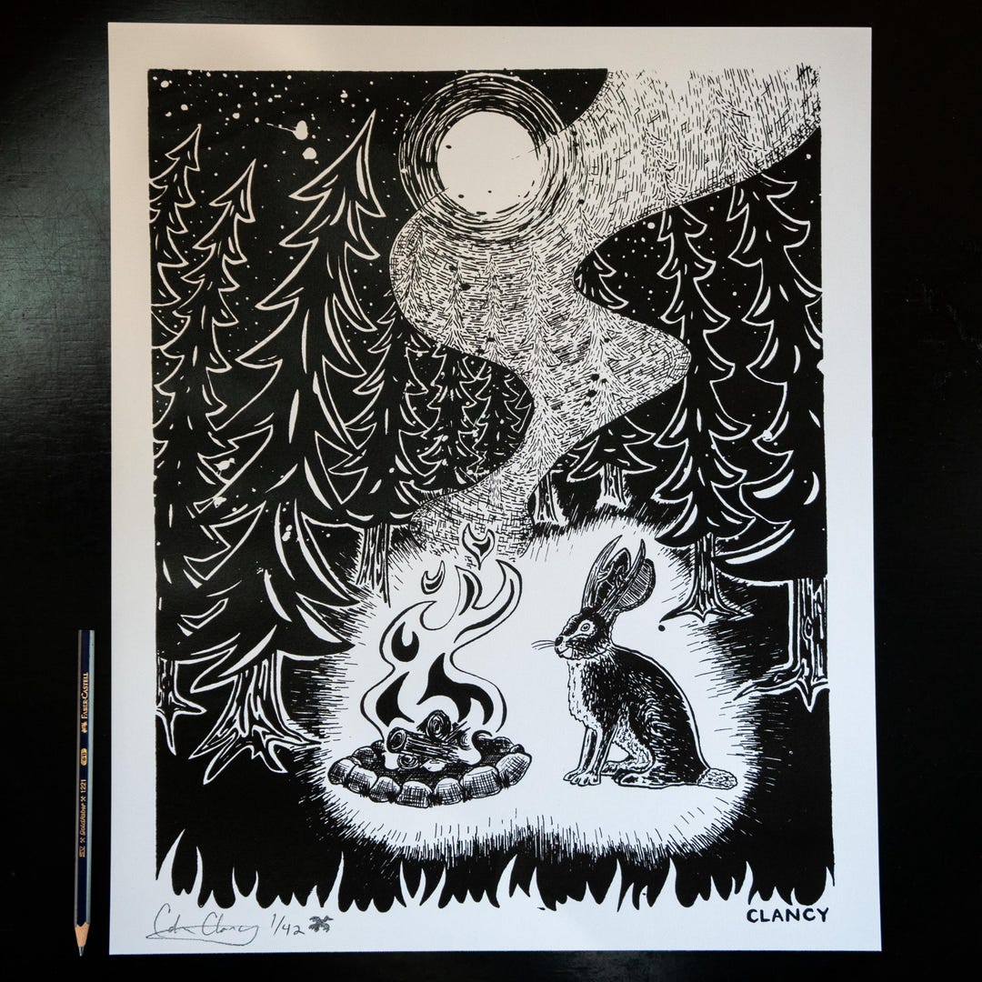 14x17 Poster Jackalope in the Pine Tree Forest Limited Edition Screen Printed Poster ...