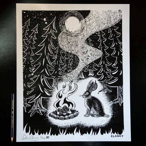 Jackalope in the Pine Tree Forest Limited Edition Screen Printed Poster - 14x17 - PRESALE
