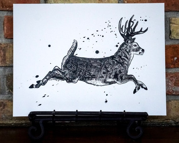 Original India Ink Painting - Stormy Kromer Artist Series Buck Deer - 12x16in