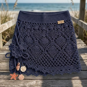 Modèle de paréo au crochet, jupe de plage au crochet, jupe en dentelle ananas au crochet, jupe de plage au crochet, jupe de plage au crochet.