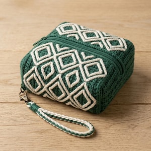 Mönster för virkad väska, geometrisk virkad påse, broderad dragkedja-väska i PDF-format, mönster för liten virkad plånbok, handledning för armbandsväska.