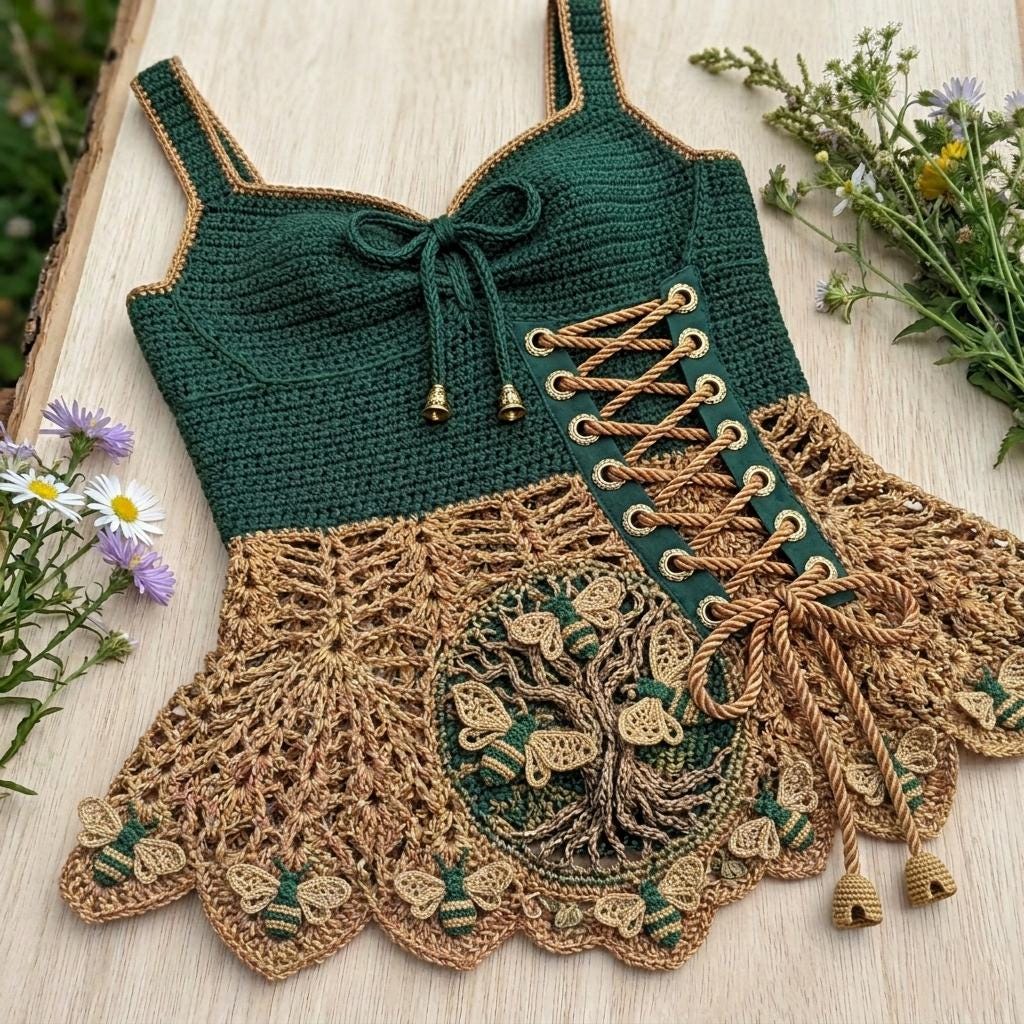 28 Crochet Corset Tops with Granny Squares, Bralettes, and Modesty Panels 22 Tree Of Life Corset Top Crochet