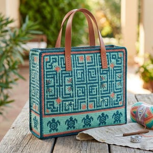 Turtle Maze Structured Tote Bag Crochet Pattern, Crochet Tote Bag With Plastic Canvas, Structured Crochet Handbag.
