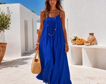 Long Boho Maxi Dress for Women, Wedding Guest Summer Dress, Open Back Beach Party Sundress, Bohemian Vacation Dress, Gift